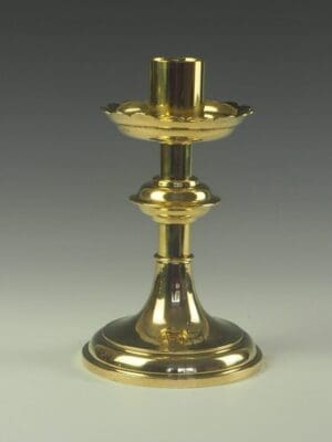 Antique Brass Ecclesiatical Alter Church Candlestick with Engraved Cross