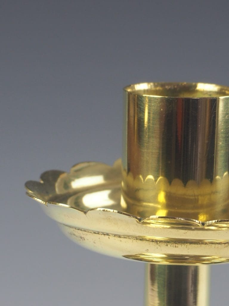 Antique Brass Ecclesiatical Alter Church Candlestick with Engraved Cross