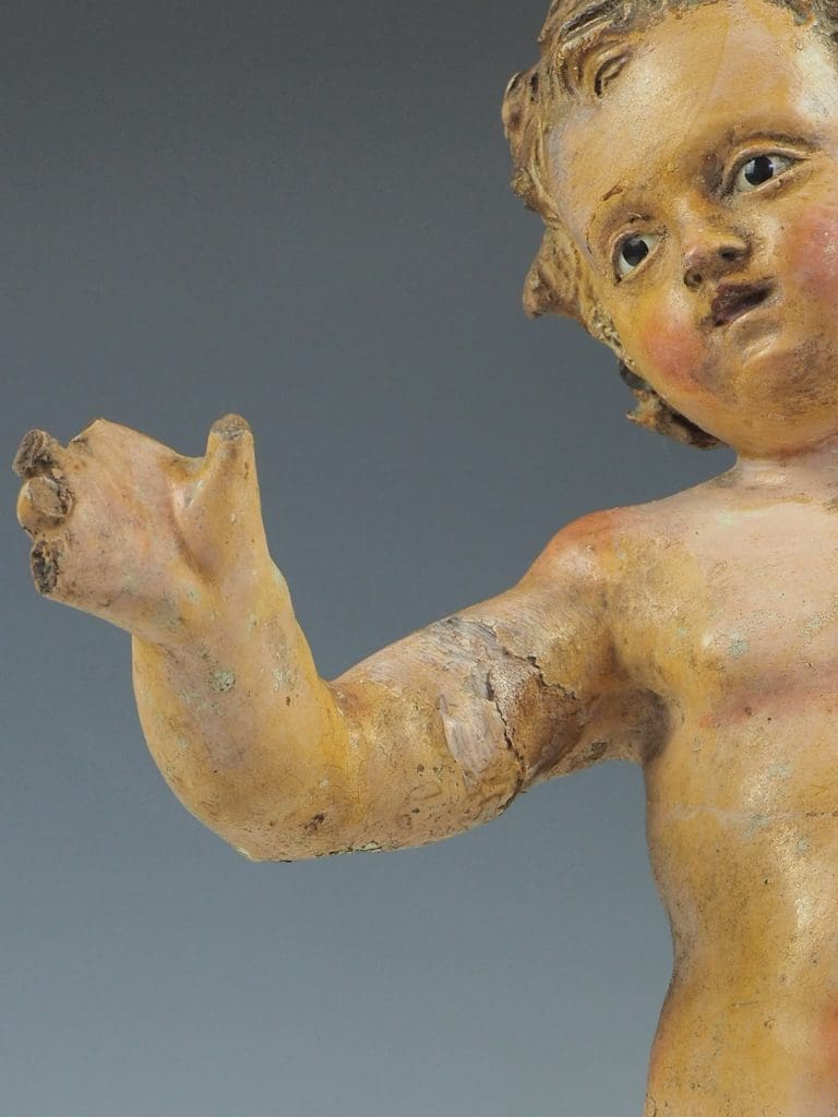 17th Century Italian Polychrome Painted Terracotta Jesus Child Putto Figure