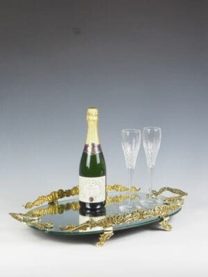 Antique French Brass Rococo Mirrored Tray