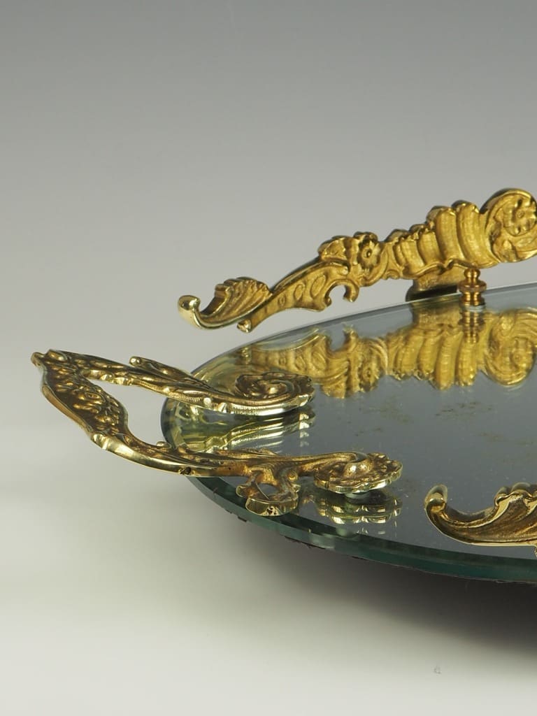 Antique French Brass Rococo Mirrored Tray