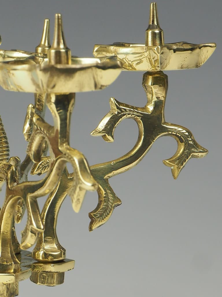 Antique Brass Candelabra Oil and Wick Lamp - Signed