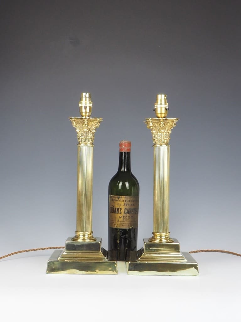 Pair of Brass Corinthian Antique Table Lamps