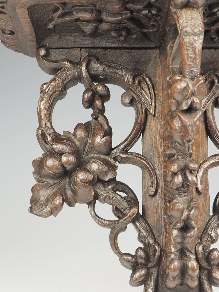 Antique Hand Carved Oak Wall Mounted Shelf