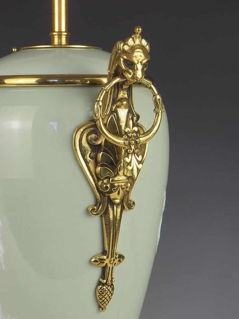 Antique French Ormolu Celadon Porcelain and Pate-Sur-Pate Table Lamp