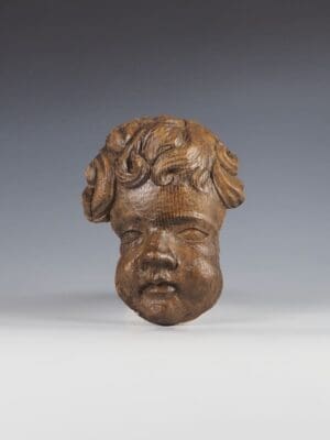 Antique Carved Oak Cherub Head Wall Hanging