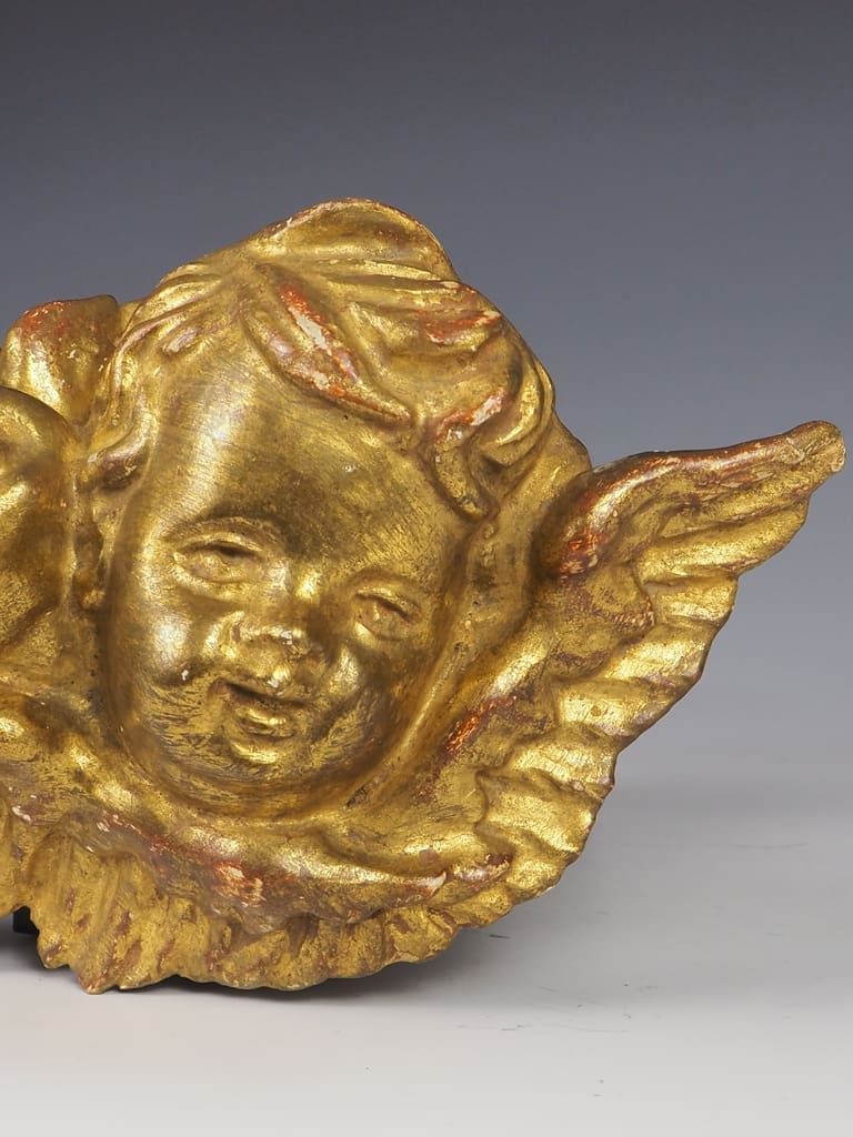 Antique Italian Baroque Carved Giltwood Twin Cherub / Putti (19th Century)
