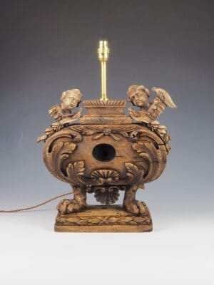 Antique 16th Century Carved Wood Reliquary Table Lamp