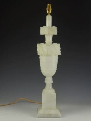 Antique Italian Renaissance Carved Grape Leaves Alabaster Sculpture Table Lamp