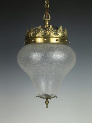 Antique Crown Pendant Light with Cracked Glass Teardrop Globe