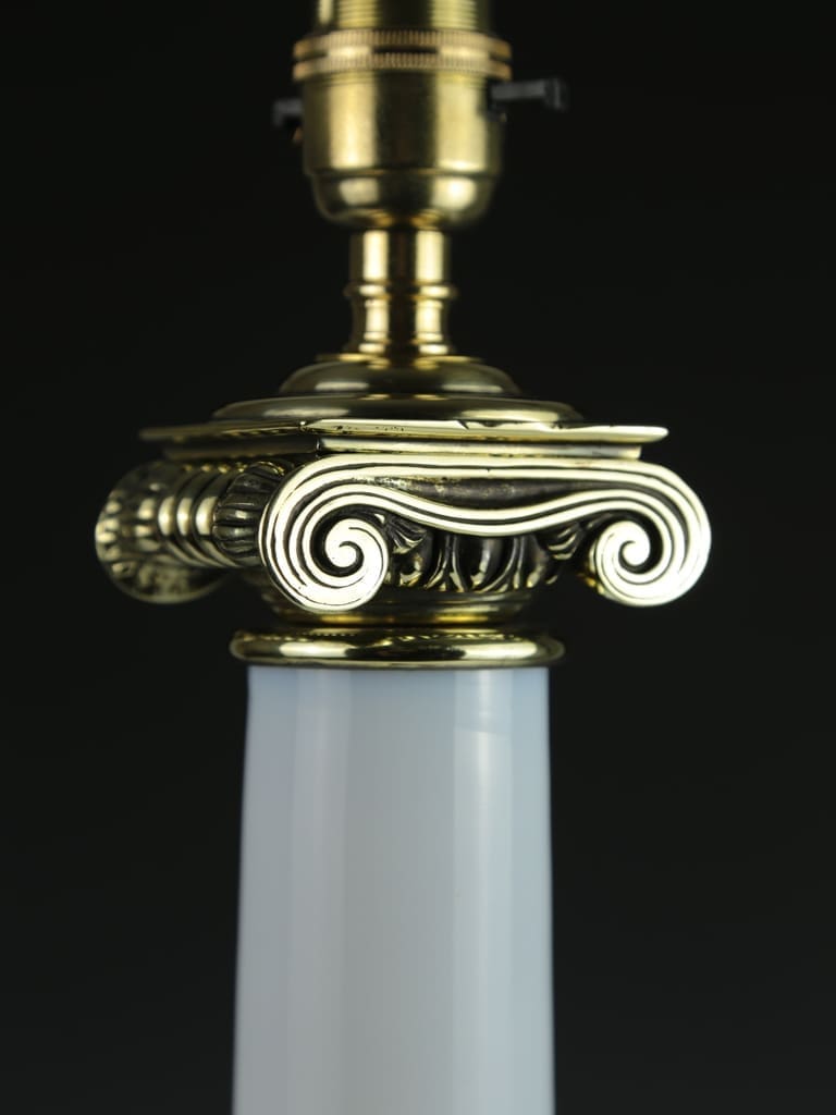 Antique Opaline White Ionic Column Table Lamp