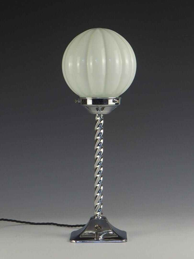 Antique Art Deco Table Lamp with White Opaline Pumpkin Globe