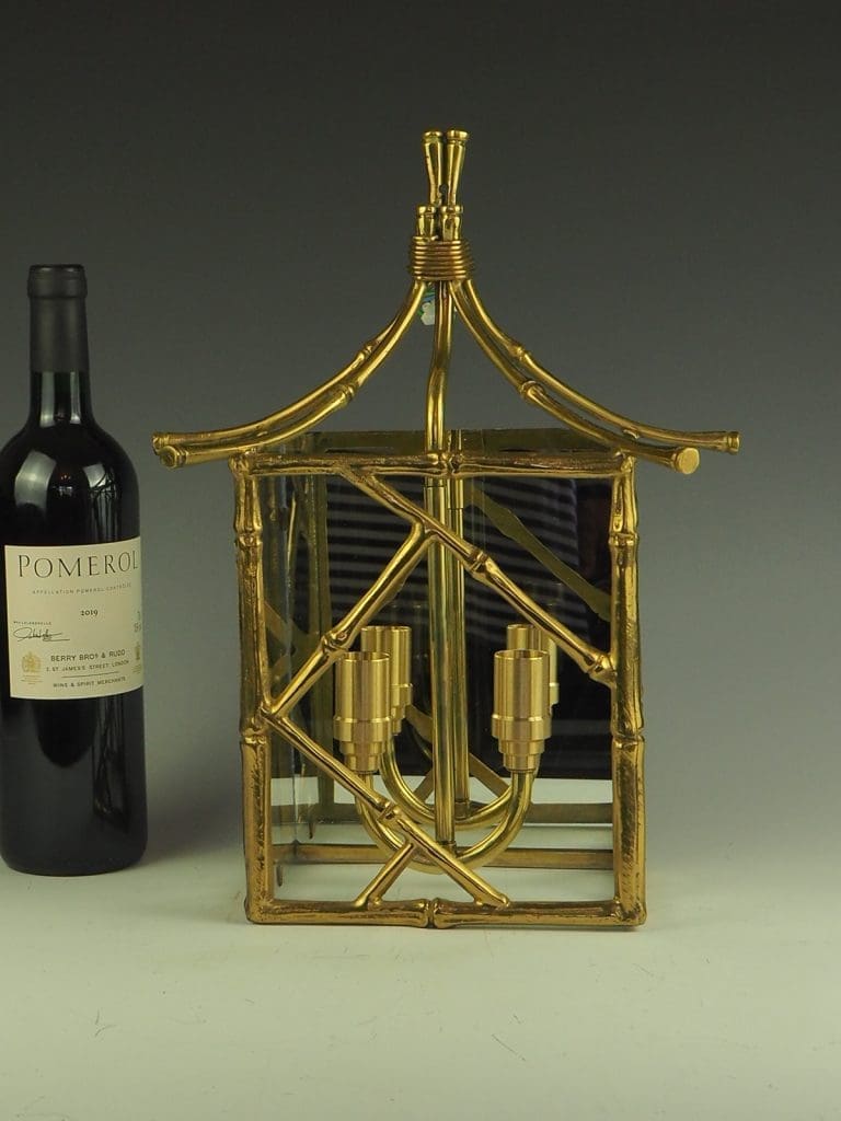 1930's French Maison Bagues Brass Faux Bamboo Wall Lantern