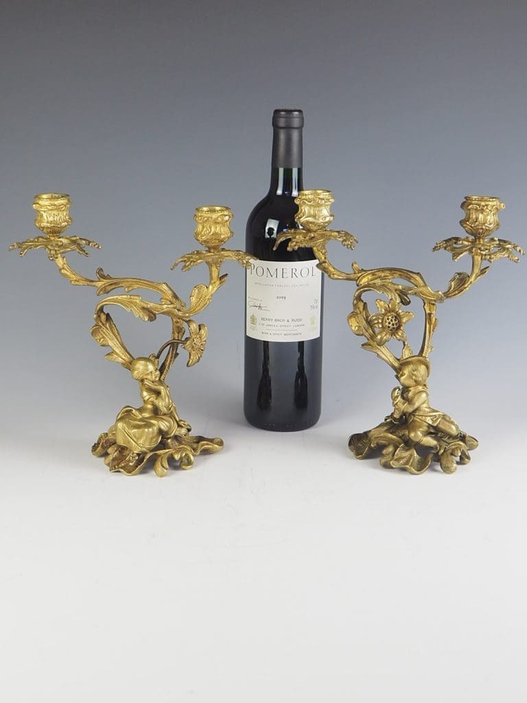 Pair of 19th Century Rococo Revival Ormolu Twin Light Candelabra