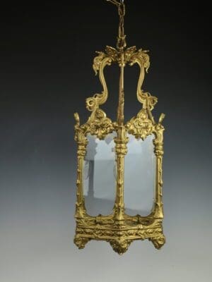 Antique Large Elegant Gilt Hallway Lantern