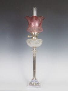 English Antique Hinks and Sons Silver Plate Oil Lamp