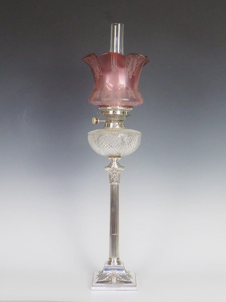 English Antique Hinks and Sons Silver Plate Oil Lamp