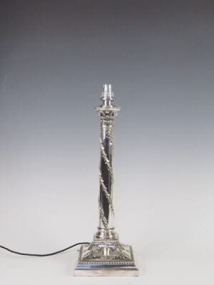 Antique Silver Plate Corinthian Column Table Lamp