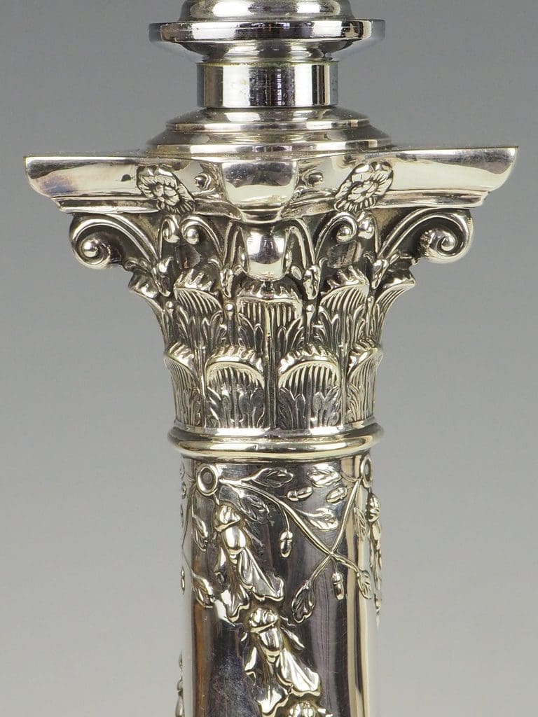 Antique Silver Plate Corinthian Column Table Lamp