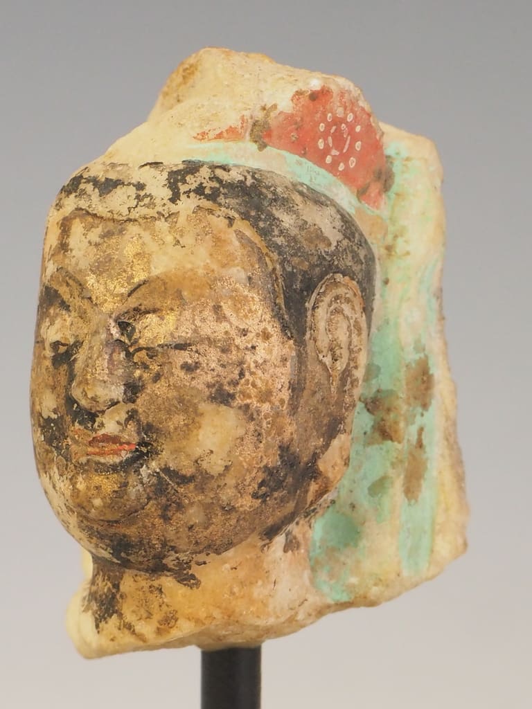 Antique Fragment of a Polychrome Painted Chinese Buddha Head