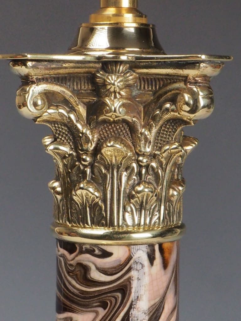 Antique Porcelain Corinthian Table Lamp with Marble Effect