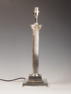 Antique 19th-Century Silver-Plated Corinthian Column Table Lamp