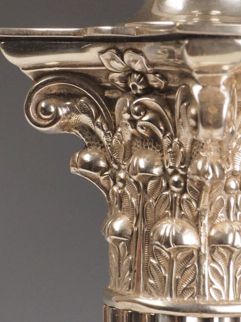 Antique 19th-Century Silver-Plated Corinthian Column Table Lamp