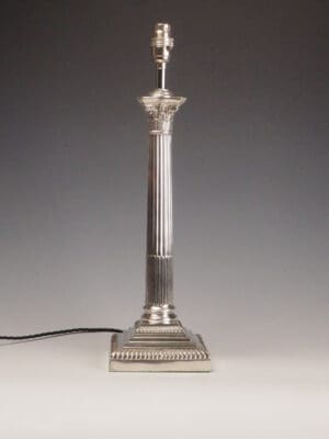Antique 19th-Century Silver-Plated Corinthian Column Table Lamp