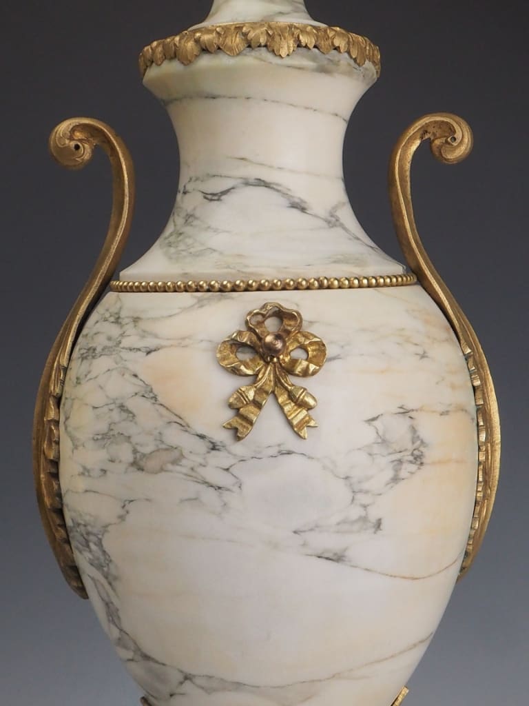 Antique Pair of French Louis XVI Style White Marble Cassolettes Table Lamps