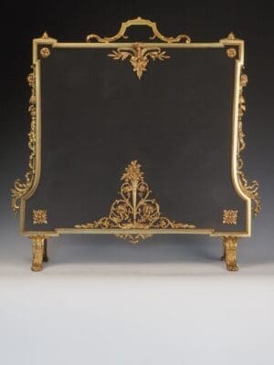 Antique French Louis XVI Style Bronze Doré Fire Screen, c.1880