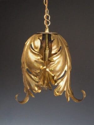 Hollywood Regency Gilt Leaf Pendant Light