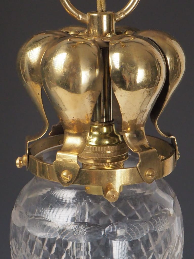Antique Pendant Light with Cut Glass Shade and Plume Gallery