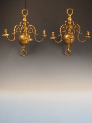 Antique 18th Century Dutch Flemish Pair of Triple Wall Sconces