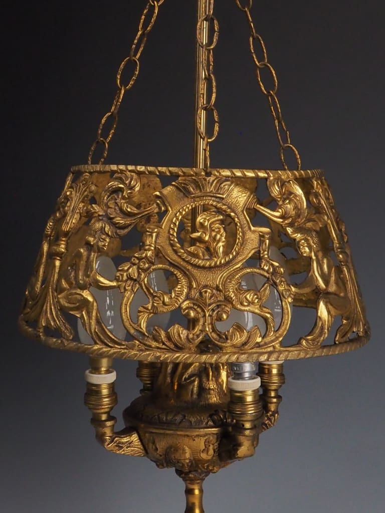 Antique 19th Century Dutch Bouillotte-Style Table Lamp with Suspended Shade
