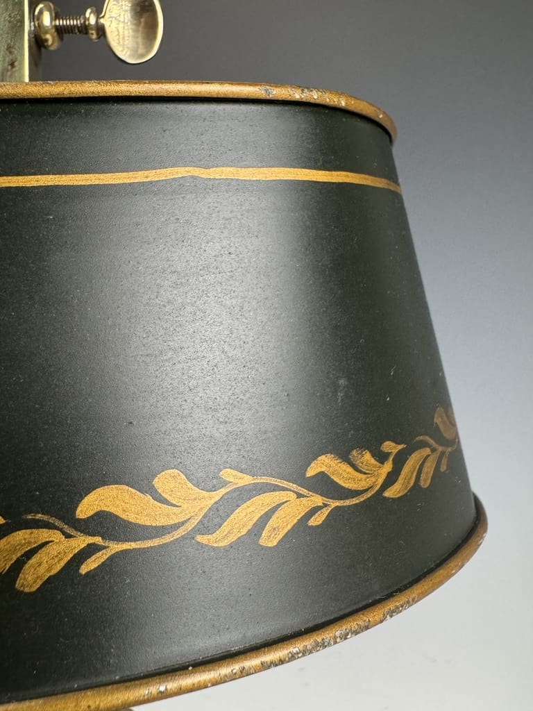 Antique 19th Century Bouilotte Twin Candle Holder with Green Tole Shade