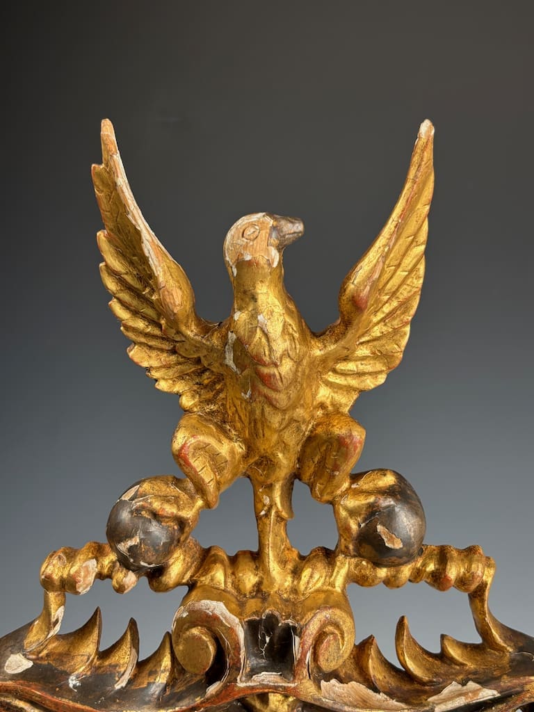 Antique Giltwood & Gesso Coat of Arms with Eagle &ndash; Hand-Carved Decorative Crest