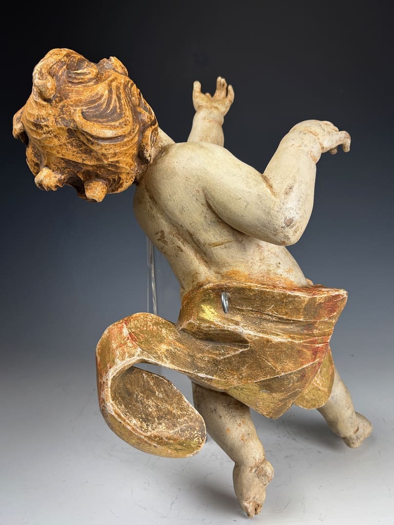 18th Century Baroque Giltwood Putto &ndash; Hand-Carved & Painted Antique Cherub