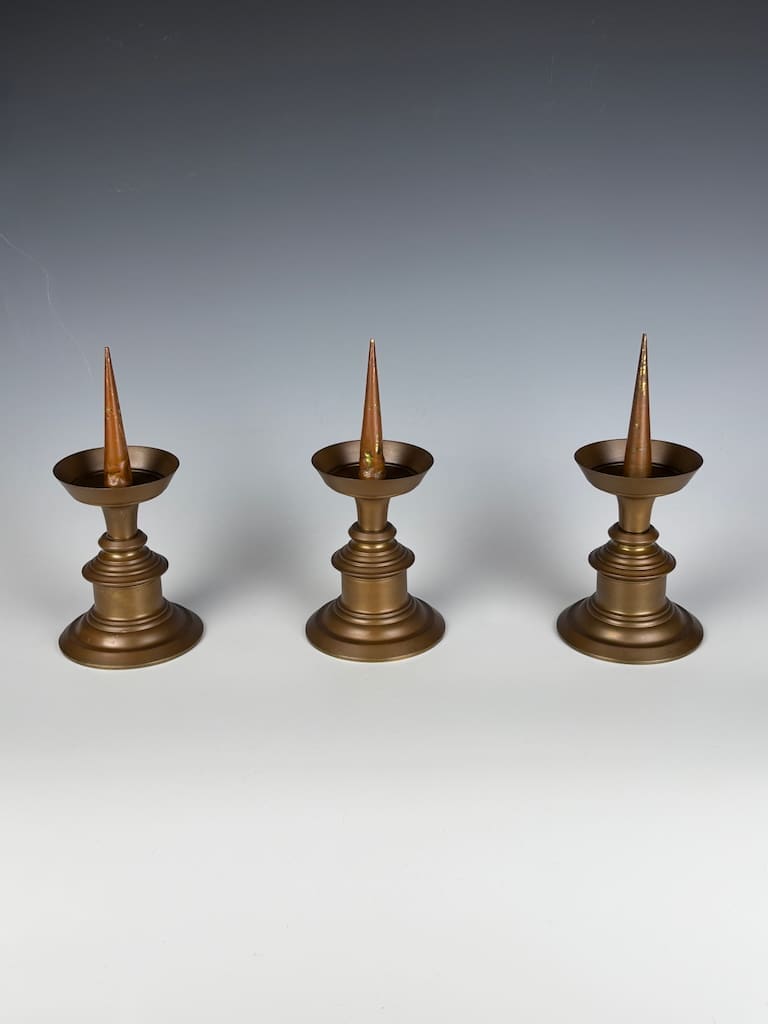 Magnificent Set of Three Late 17th Century Bronze Pricket Candlesticks