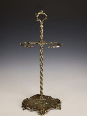 A Fine 19th Century Rococo Revival Brass Fireside Stick Stand or Cane Stand