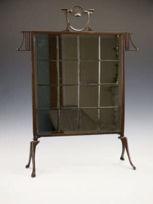 Art Nouveau Copper Firescreen with Bevelled Mirror Panel, c. 1900