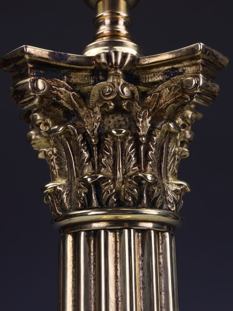 Imposing Late Victorian Brass Corinthian Column Table Lamp, c. 1880