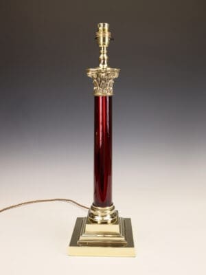 Antique Cranberry Glass Corinthian Column Lamp