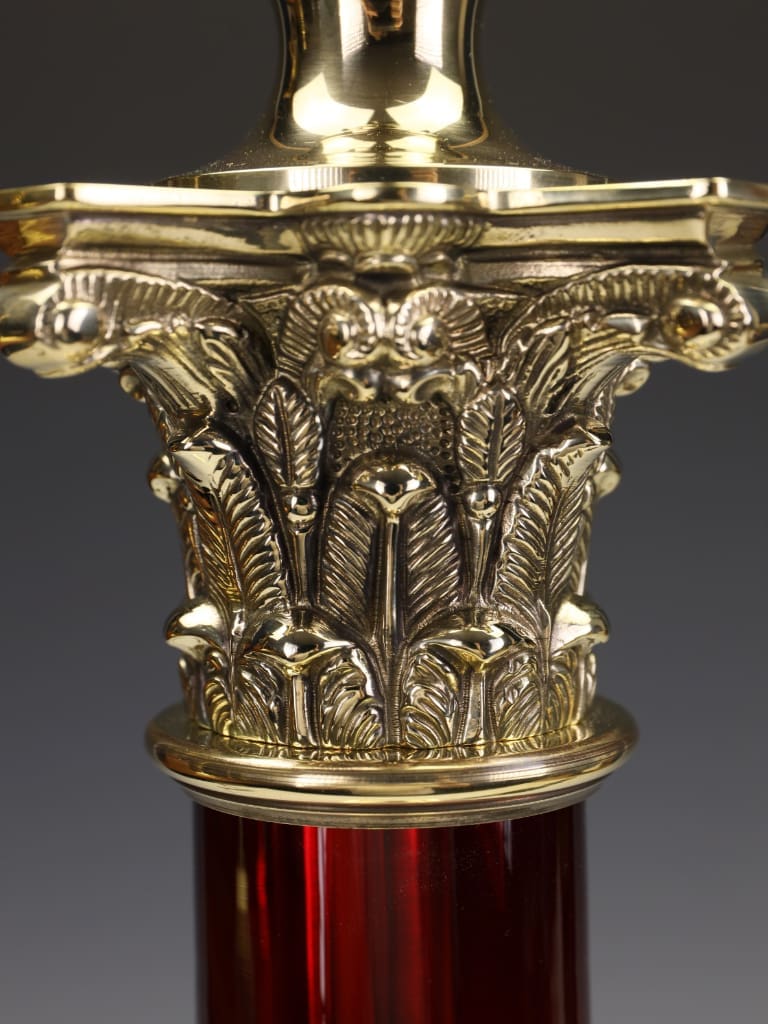 Antique Cranberry Glass Corinthian Column Lamp