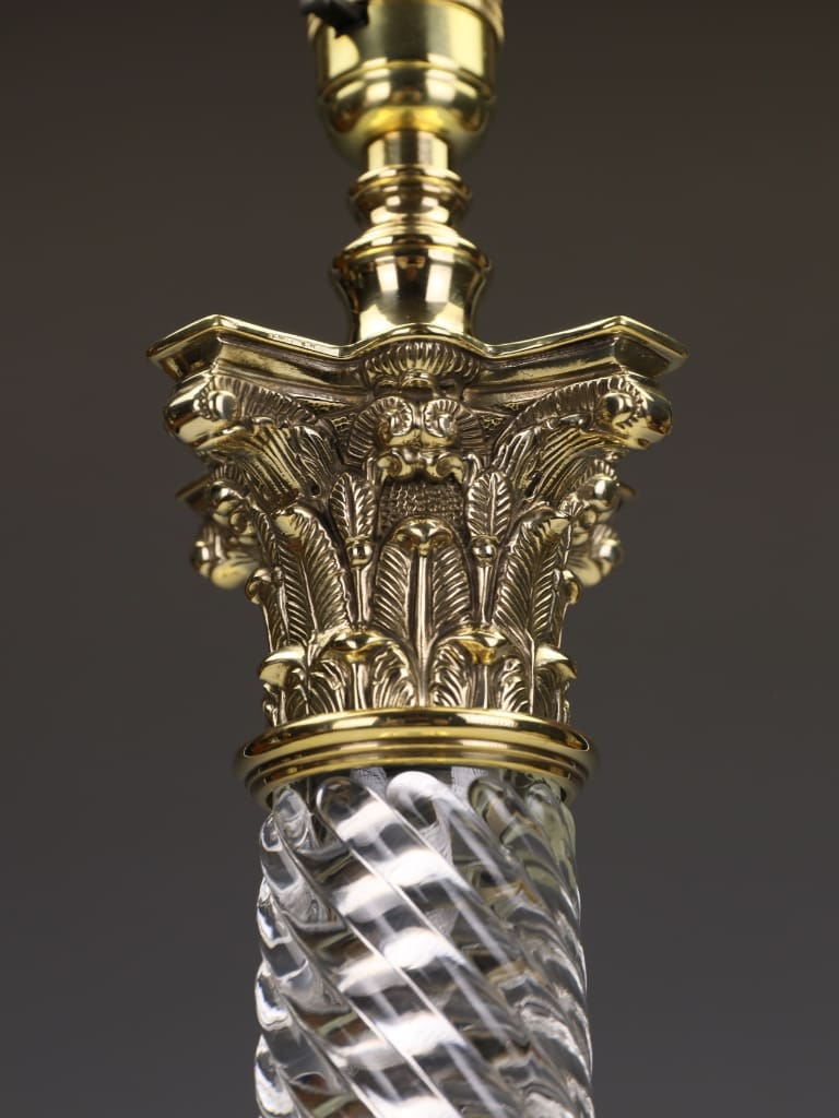 Magnificent Large Cut-Glass Spiral-Rib Corinthian Column Table Lamp