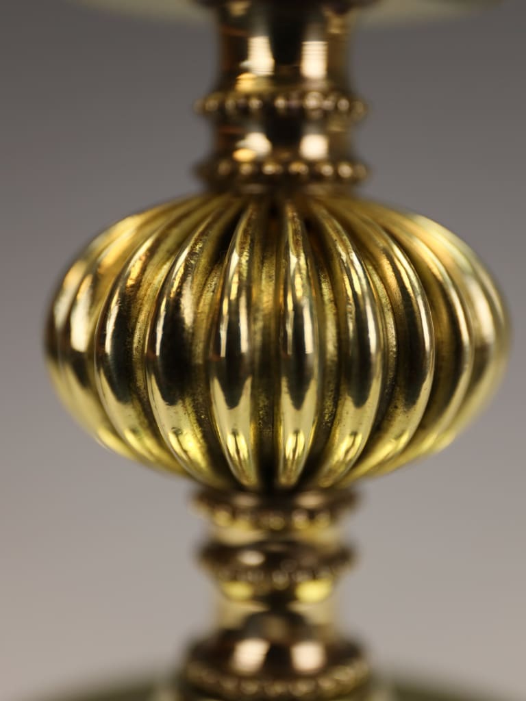Exceptional Neoclassical Revival Black and Gilt T&ocirc;le Columnar Table Lamp, circa 1920