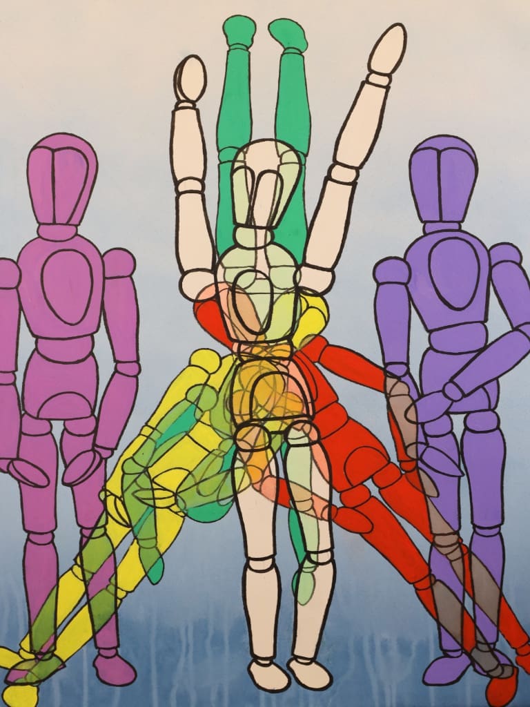 Derek Carruthers (1935&ndash;2021) &ndash; Untitled (Chromatic Mannequin Figures) &ndash; Original Watercolour, Dated February 2004
