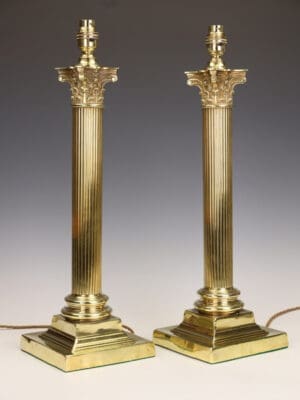 A Magnificent Pair of 19th Century Brass Corinthian Column Table Lamps