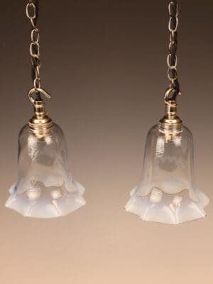 Pair of Art Nouveau Hand-Blown Opaline Glass Pendant Lights, circa 1900–1915
