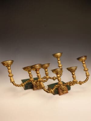 Rare and Important Pair of Italian 18th Century Giltwood Four-Arm Sconces