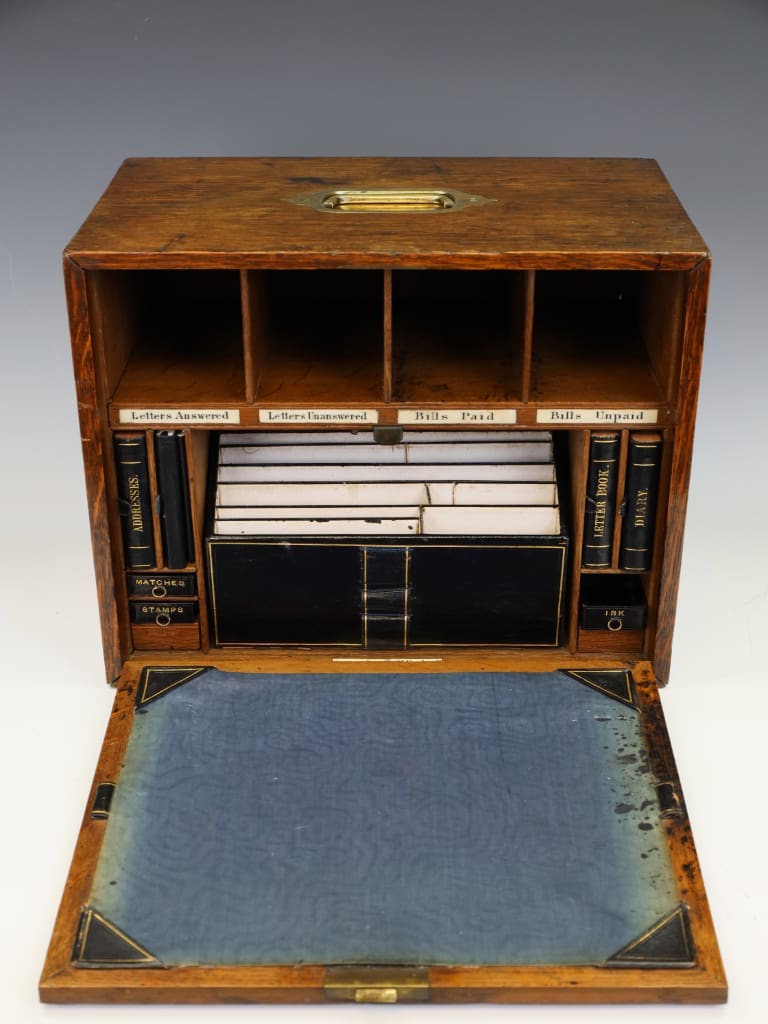 Houghton & Sons Oak Campaign Stationery & Dispatch Chest